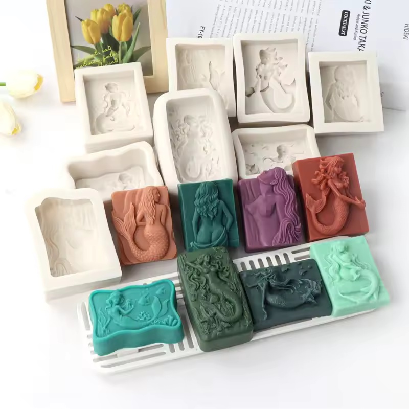 Candle Making Factory - Rectangle Ocean-Style 3D Mermaid Candle Mold